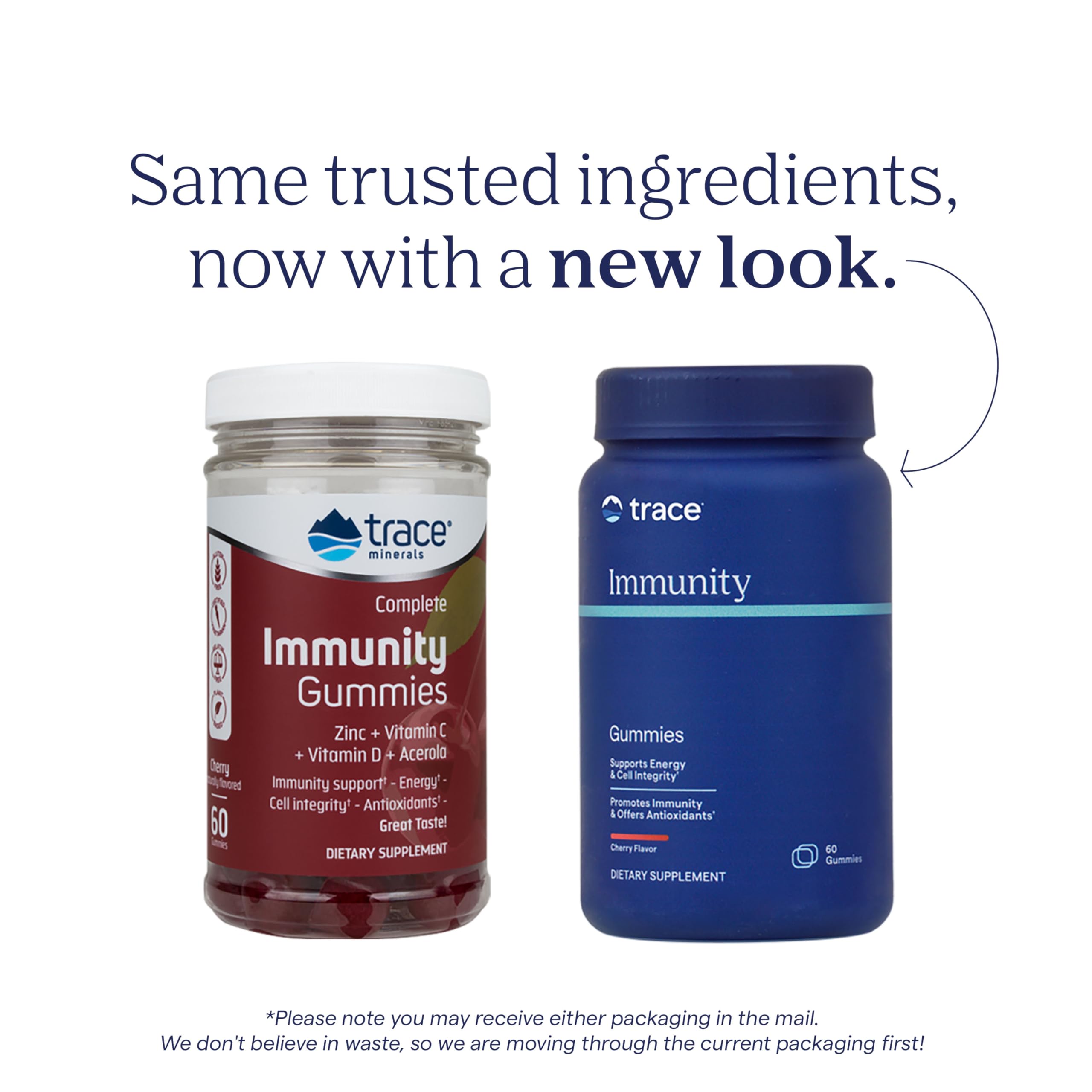 Trace Minerals Immunity Gummies label highlighting zinc, vitamin C, and vitamin D