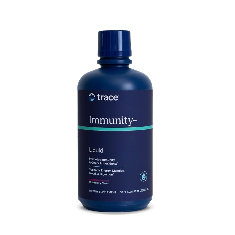 Trace Minerals Immunity Plus bottle front with Mixed Berry flavor, 30 oz