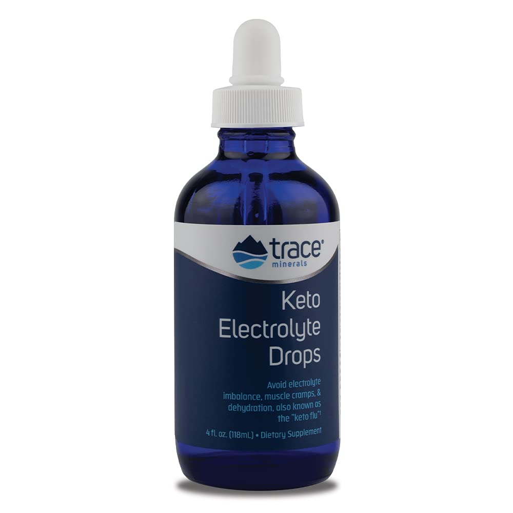 Trace Minerals Keto Electrolyte Drops bottle on a workout setup for quick hydration.