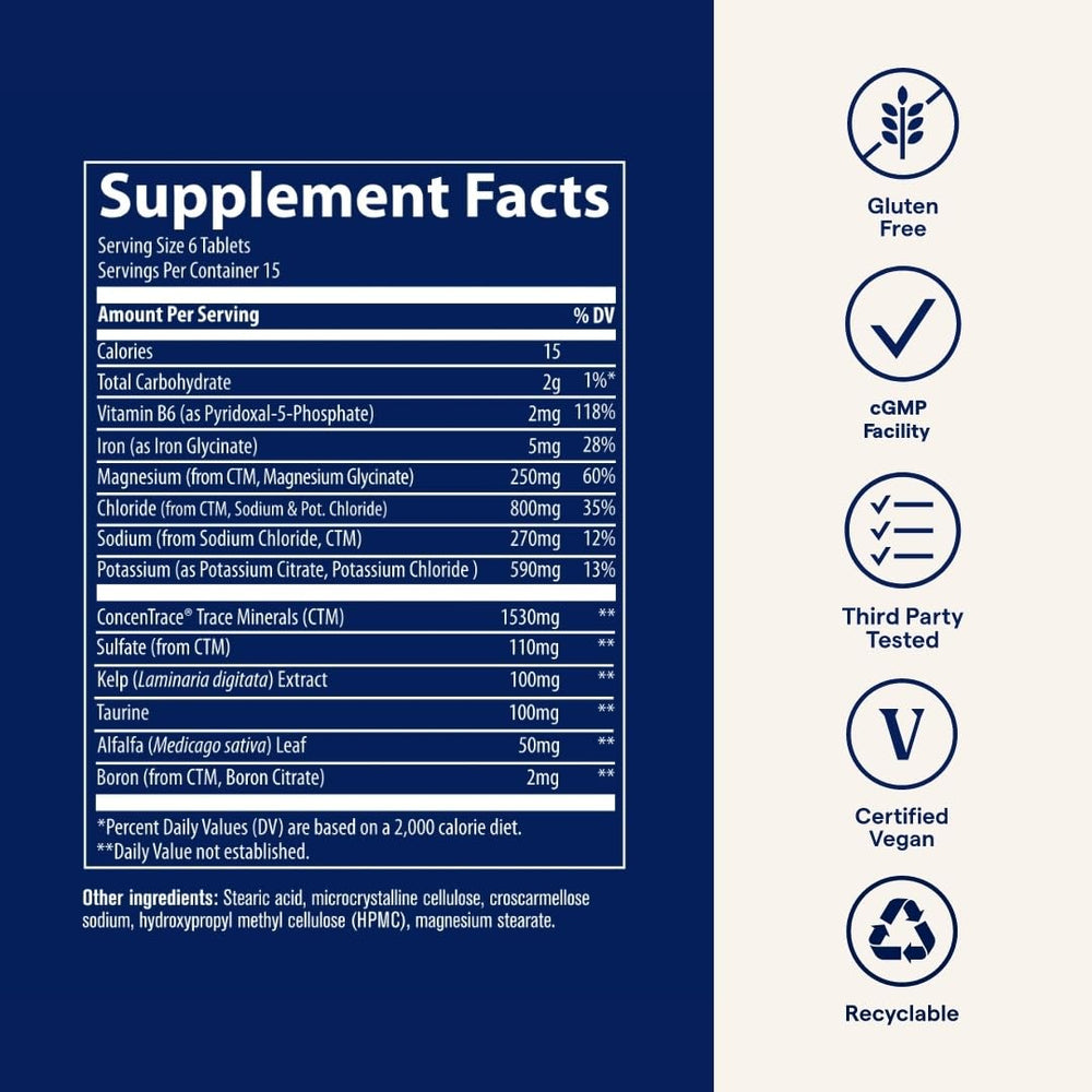 Trace Minerals Keto Electrolyte Tablets vegan formulation emphasizes convenient daily use.