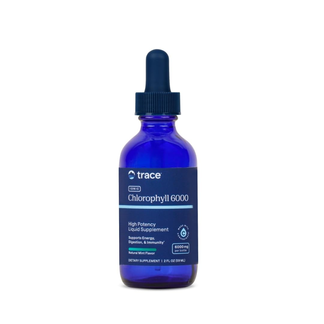 Bottle of Trace Minerals Liquid Ionic Chlorophyll with natural mint flavor label