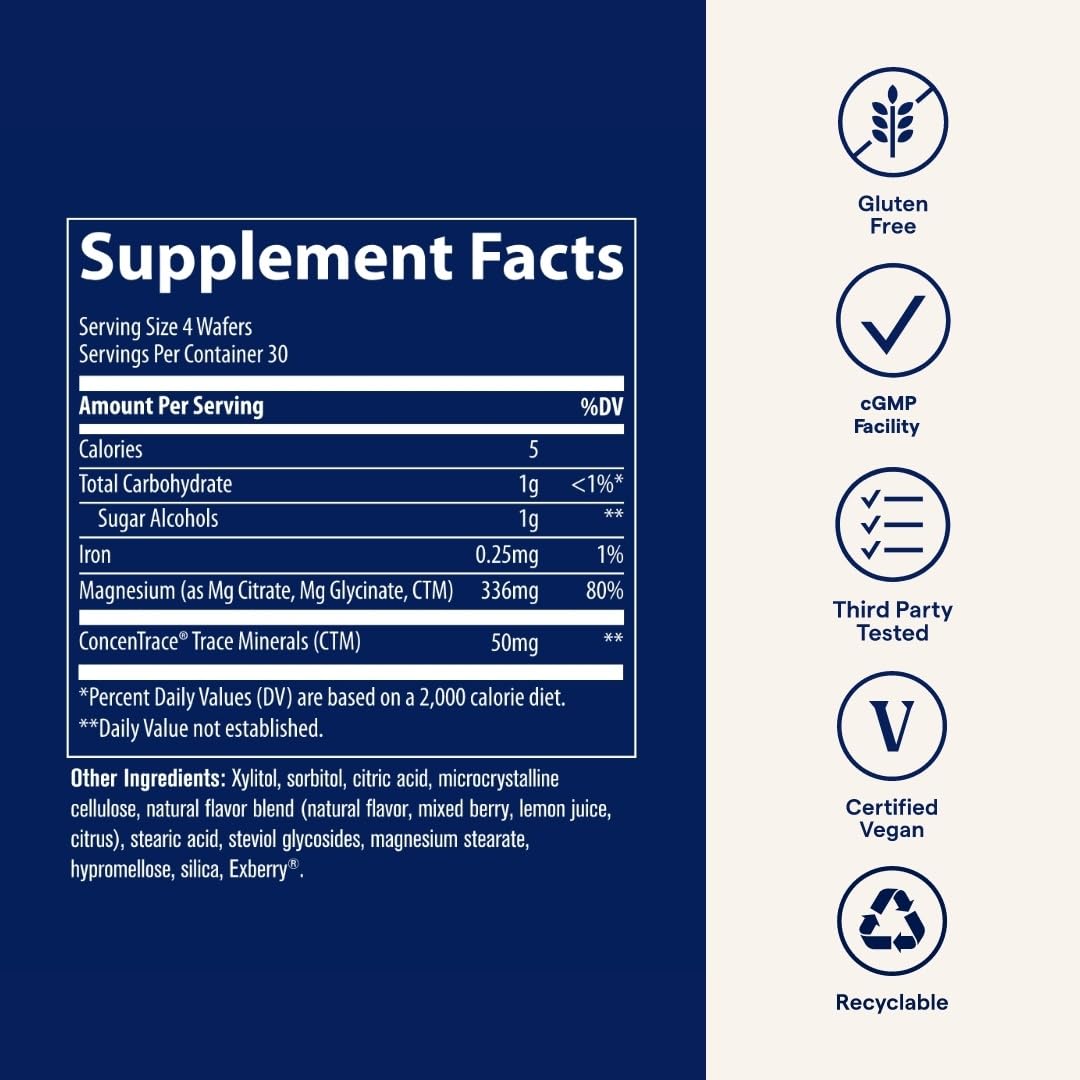 Ingredients panel showing magnesium glycinate, magnesium citrate and ConcenTrace