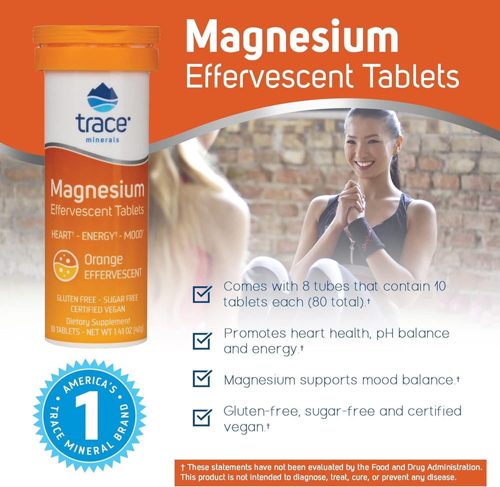 8-tube package of Trace Minerals Magnesium Effervescent orange flavor