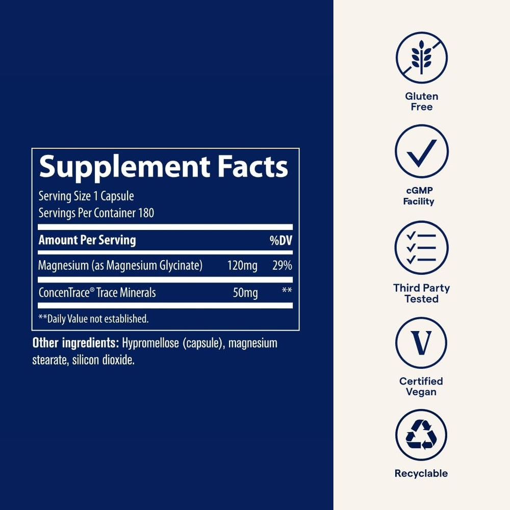 Bottle with 180 servings label in foreground