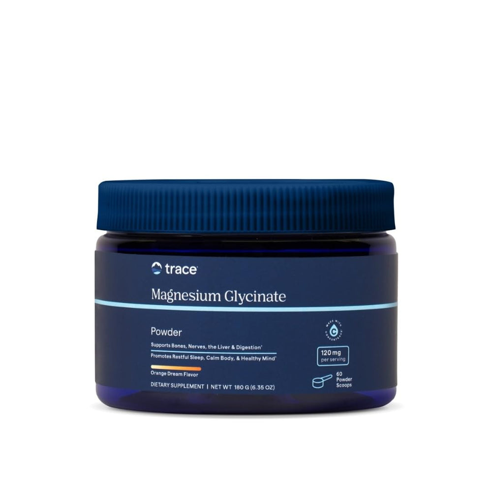 Front view of Trace Minerals Magnesium Glycinate Powder container in Orange Dream