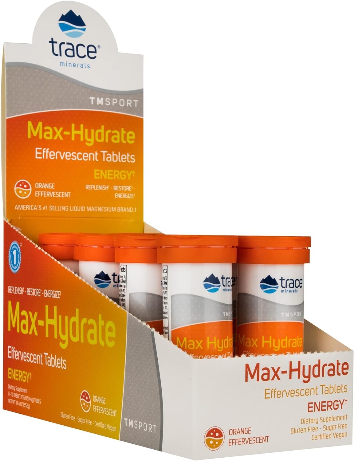 Trace Minerals Max-Hydrate Endurance tablet dissolving in water for hydration support