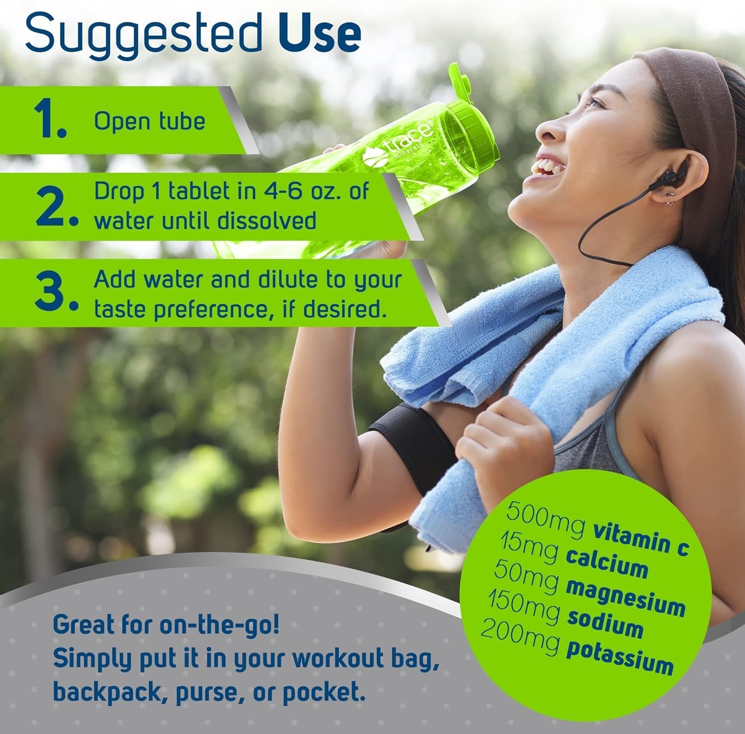 Trace Minerals Max-Hydrate Immunity after workout use for hydration and immune support.