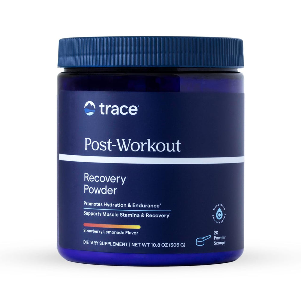 Trace Minerals Post-Workout bottle angled view showcases post-training hydration potential