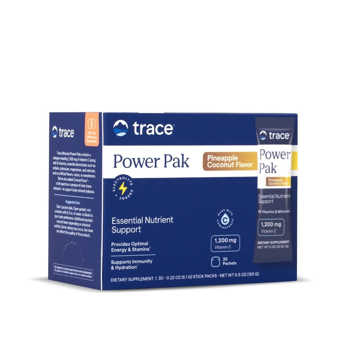 Front view of Trace Minerals Power Pak 30-packets Pineapple Coconut