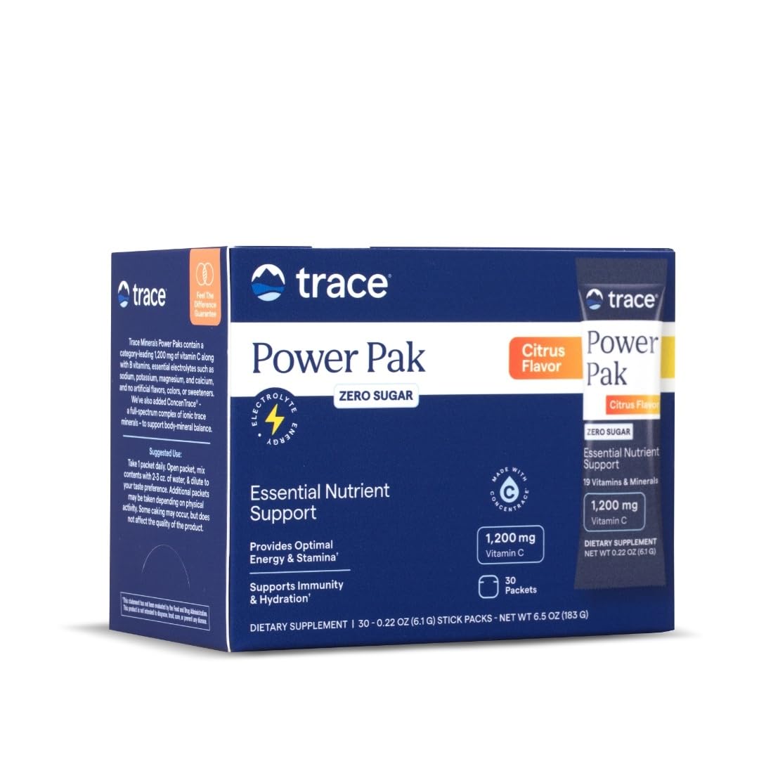 Trace Minerals Power Pak citrus flavor single serving packet front view