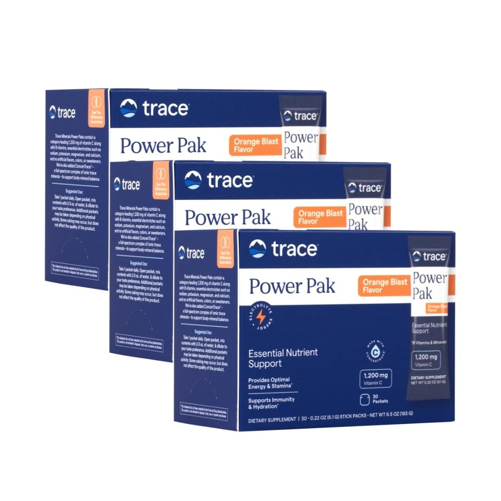 Trace Minerals Power Pak Orange Blast packaging front showing 90 packets