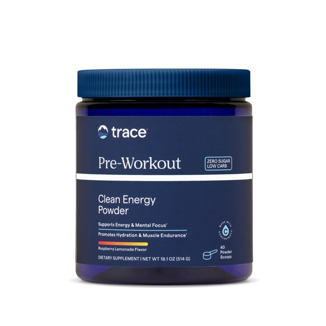 Trace Minerals Pre-Workout bottle ready for performance fueling and focus.