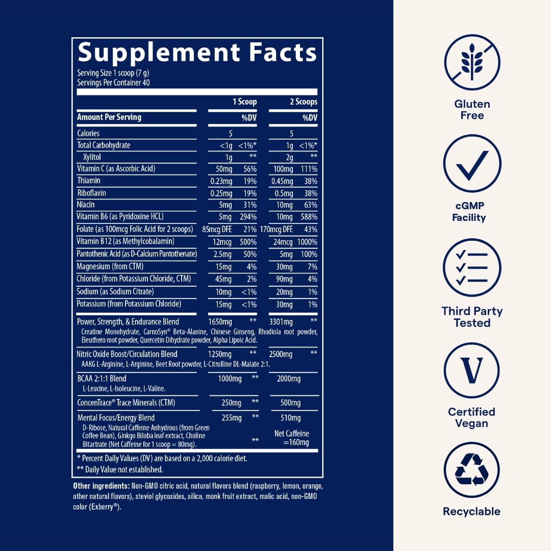 Trace Minerals Pre-Workout measuring scoop highlights convenient pre-workout ritual.