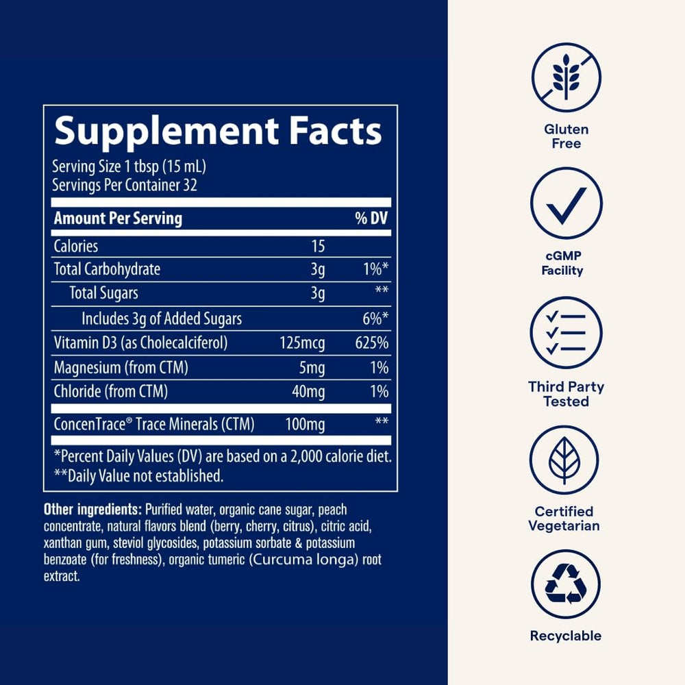 Trace Minerals Vitamin D3 liquid pour showing quick daily dose