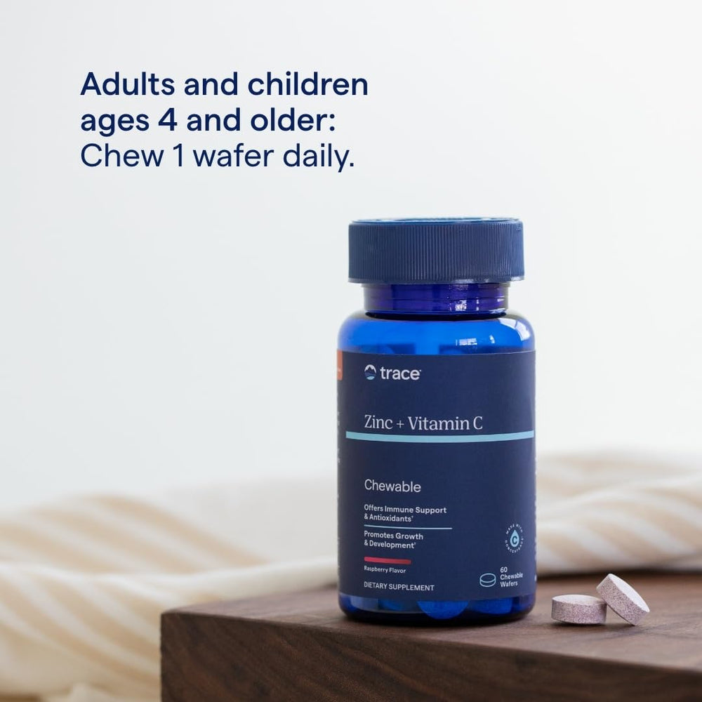 Vegan, gelatin-free chewable vitamin C and zinc supplement label