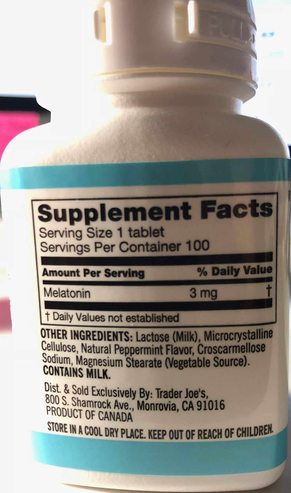 Close-up of Trader Joe's Melatonin Peppermint chewables 3mg