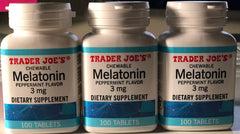 Trader Joe's 3-Pack Chewable Melatonin Peppermint 3mg packaging with 100 tablets