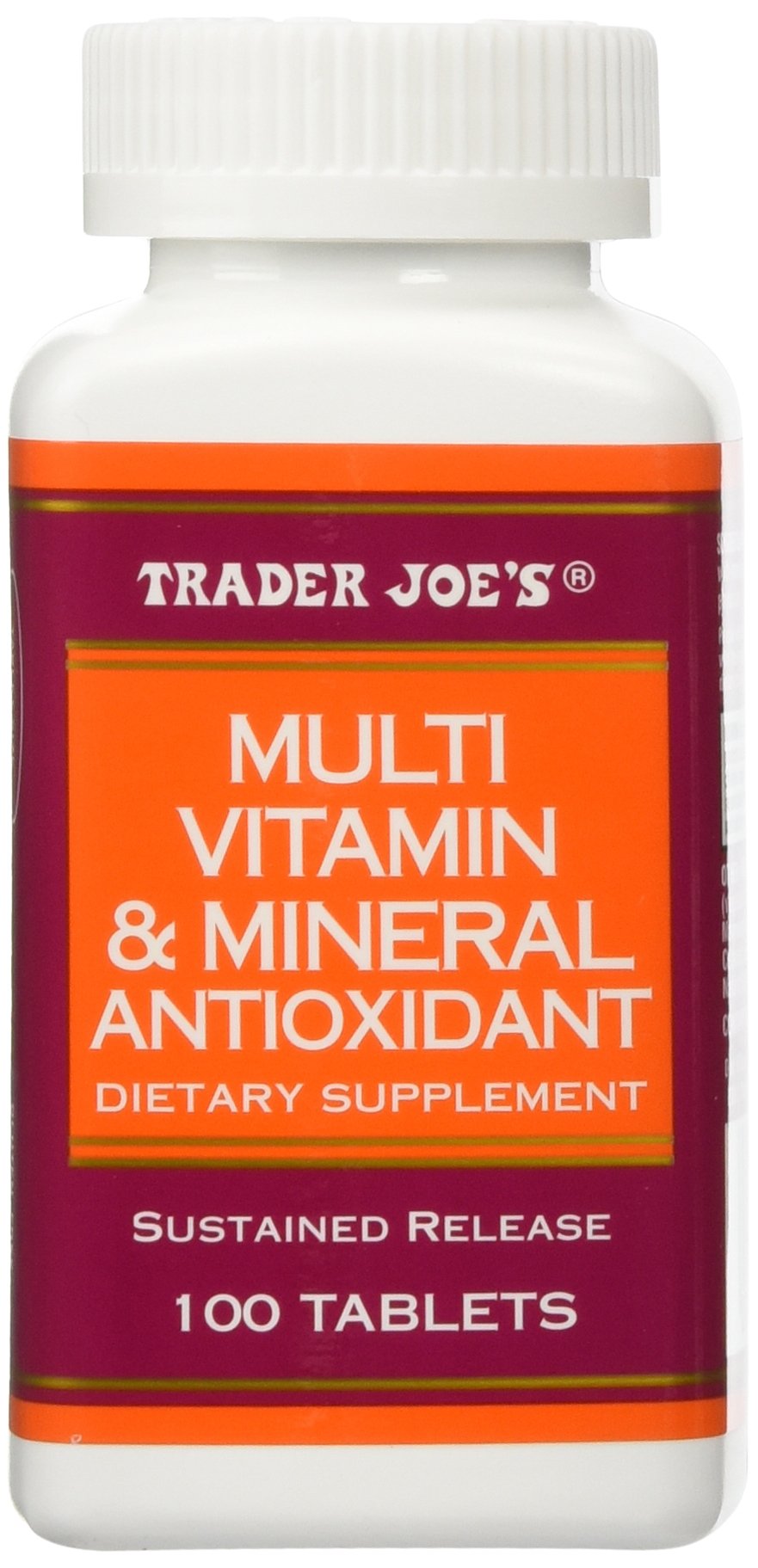 Bottle front view of Trader Joe's Multi Vitamin & Mineral Antioxidant 100 tablets