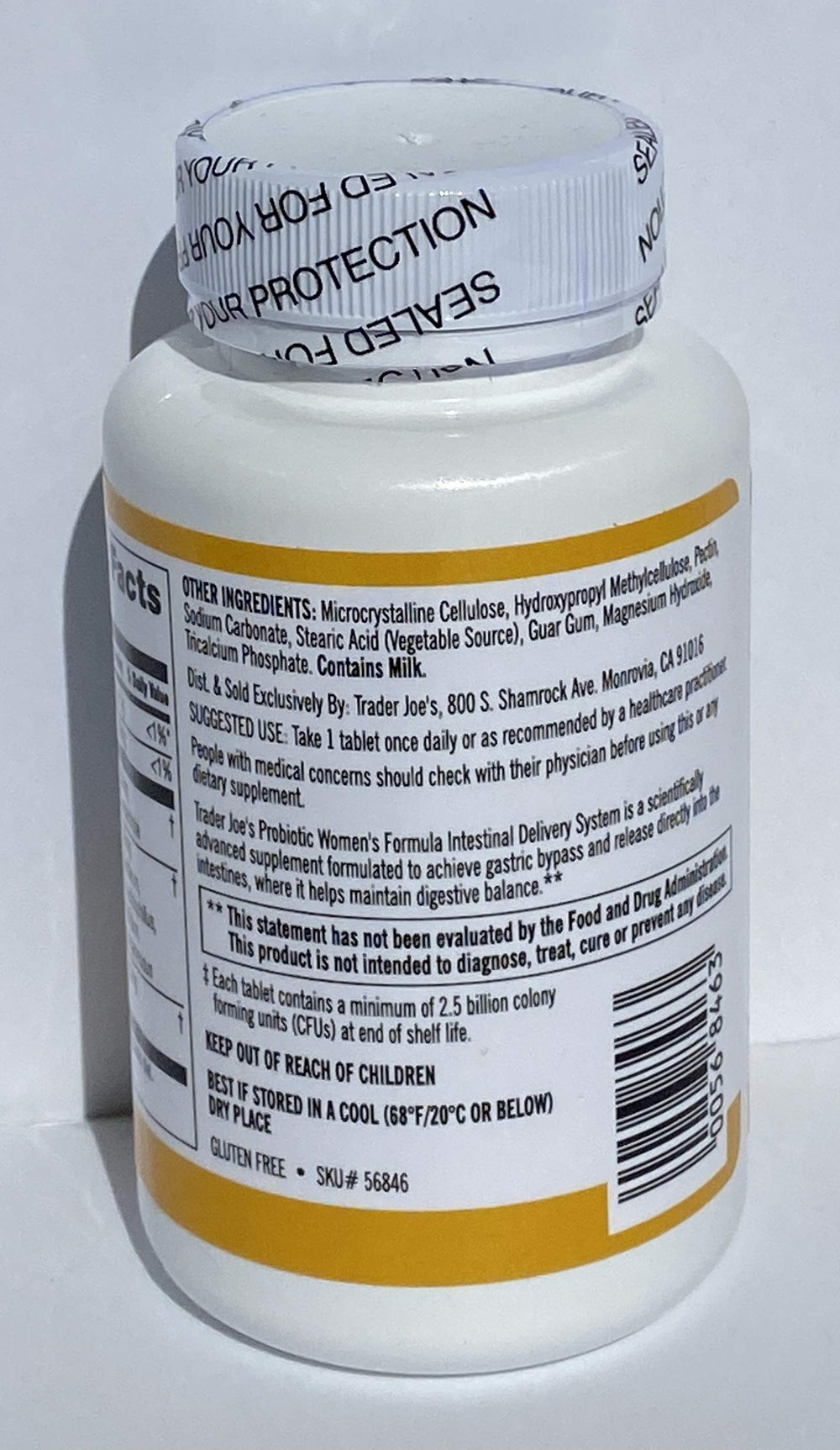 Label showing 2.5 Billion CFU per tablet
