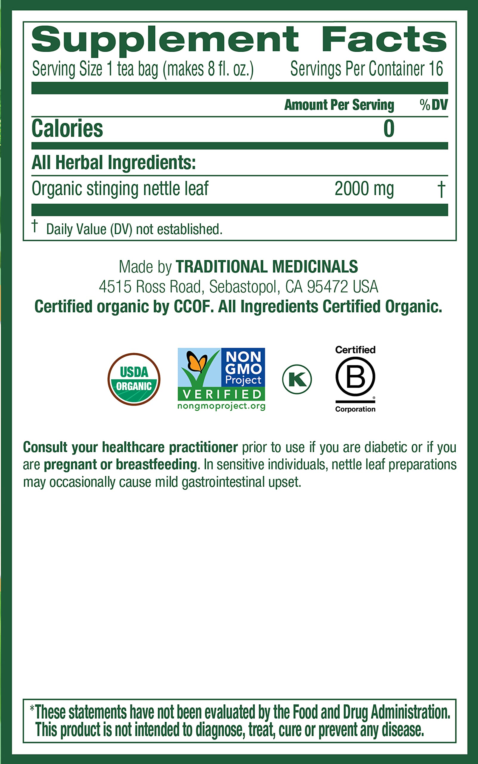 Organic nettle leaf tea ingredients