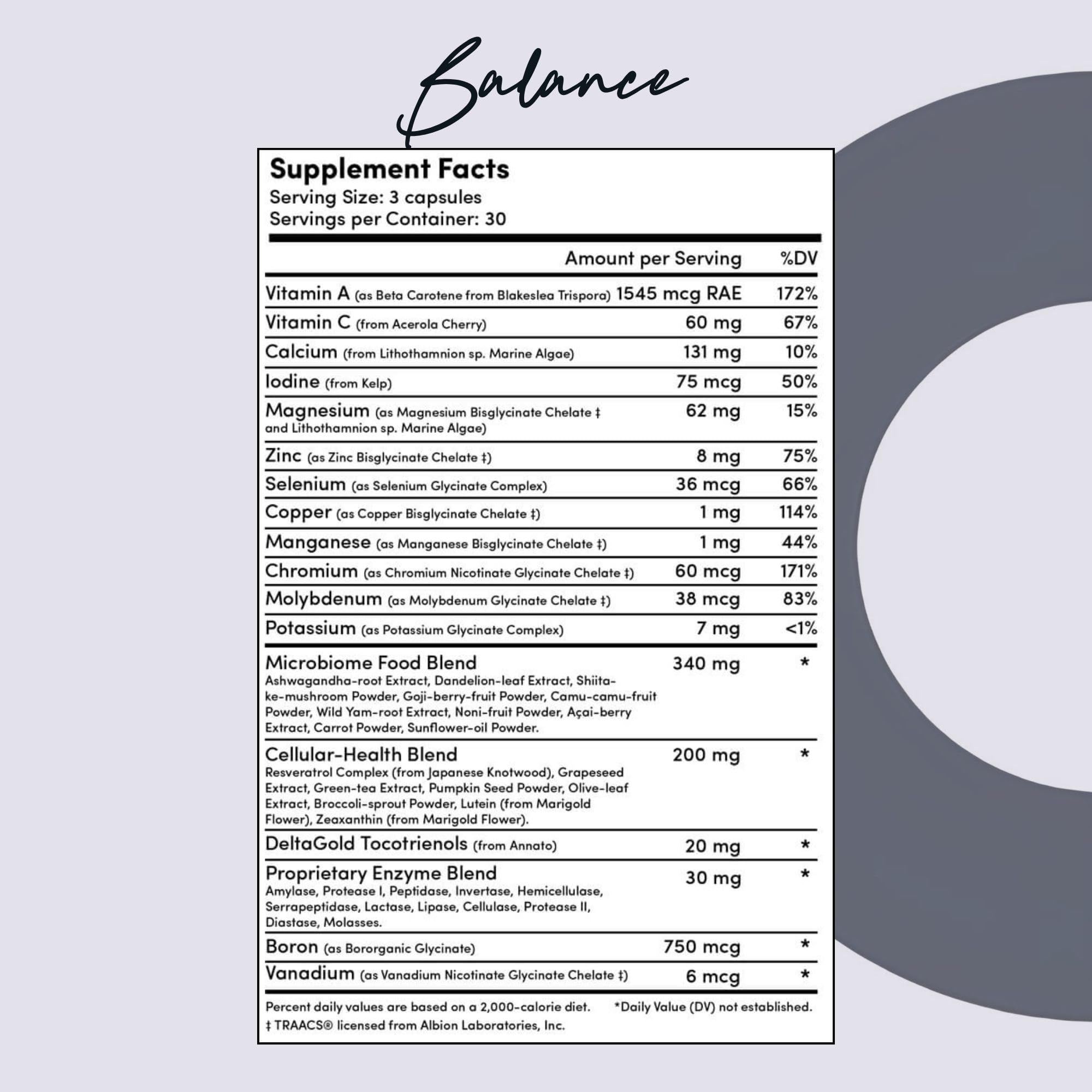 Illustration of immunity, energy, and digestion benefits of Tranont Balance