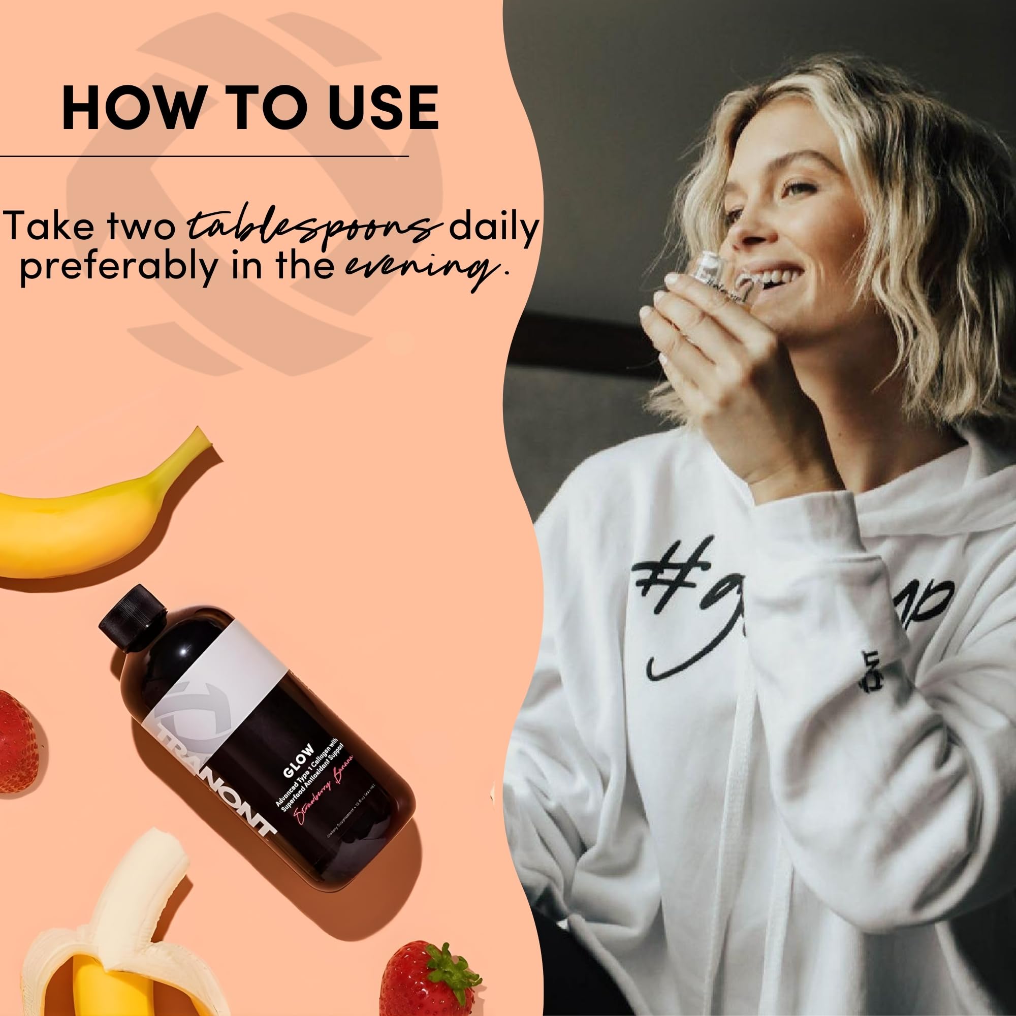 Ingredients panel for Tranont Glow Strawberry Banana Liquid Collagen