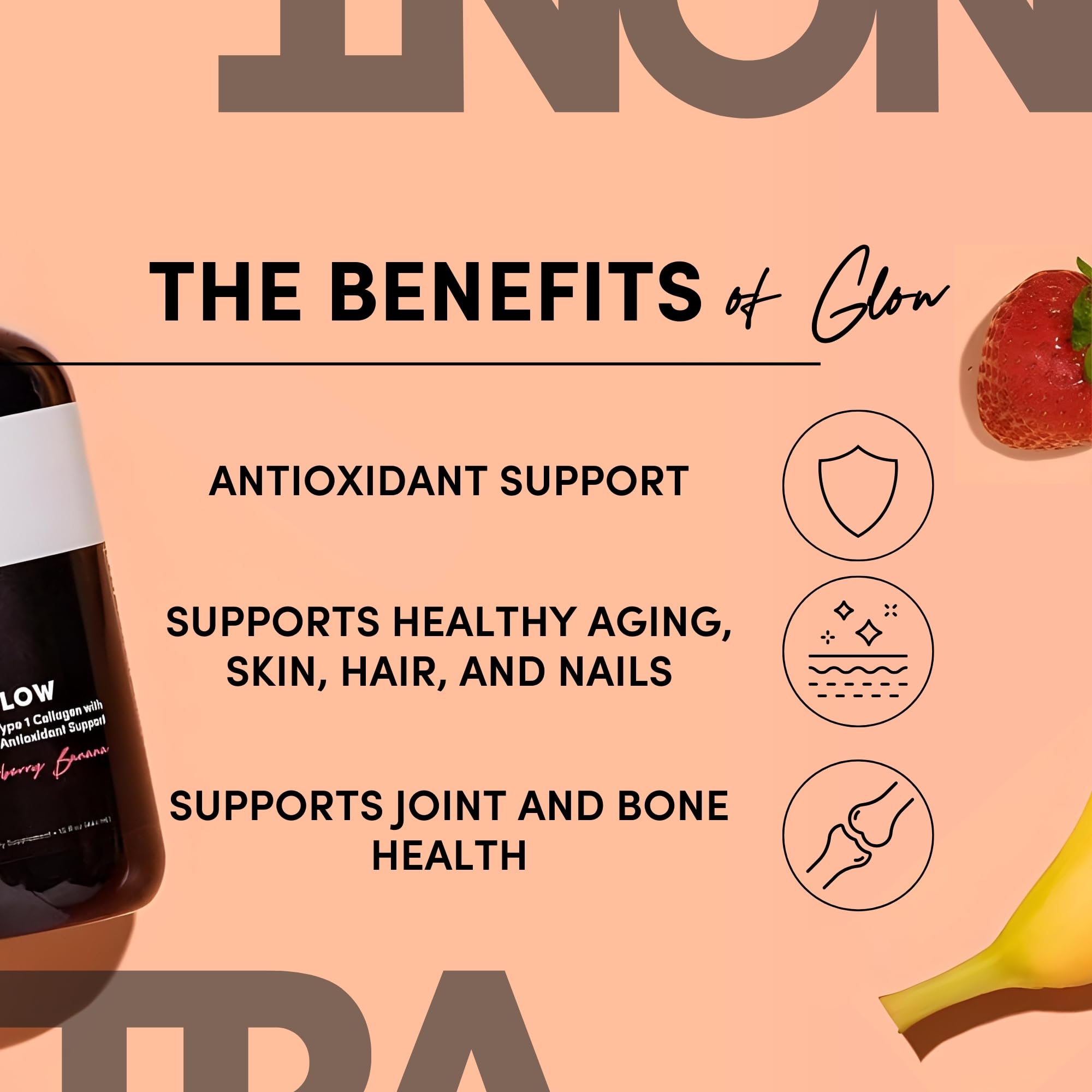 Tranont Glow Strawberry Banana Liquid Collagen bottle side view