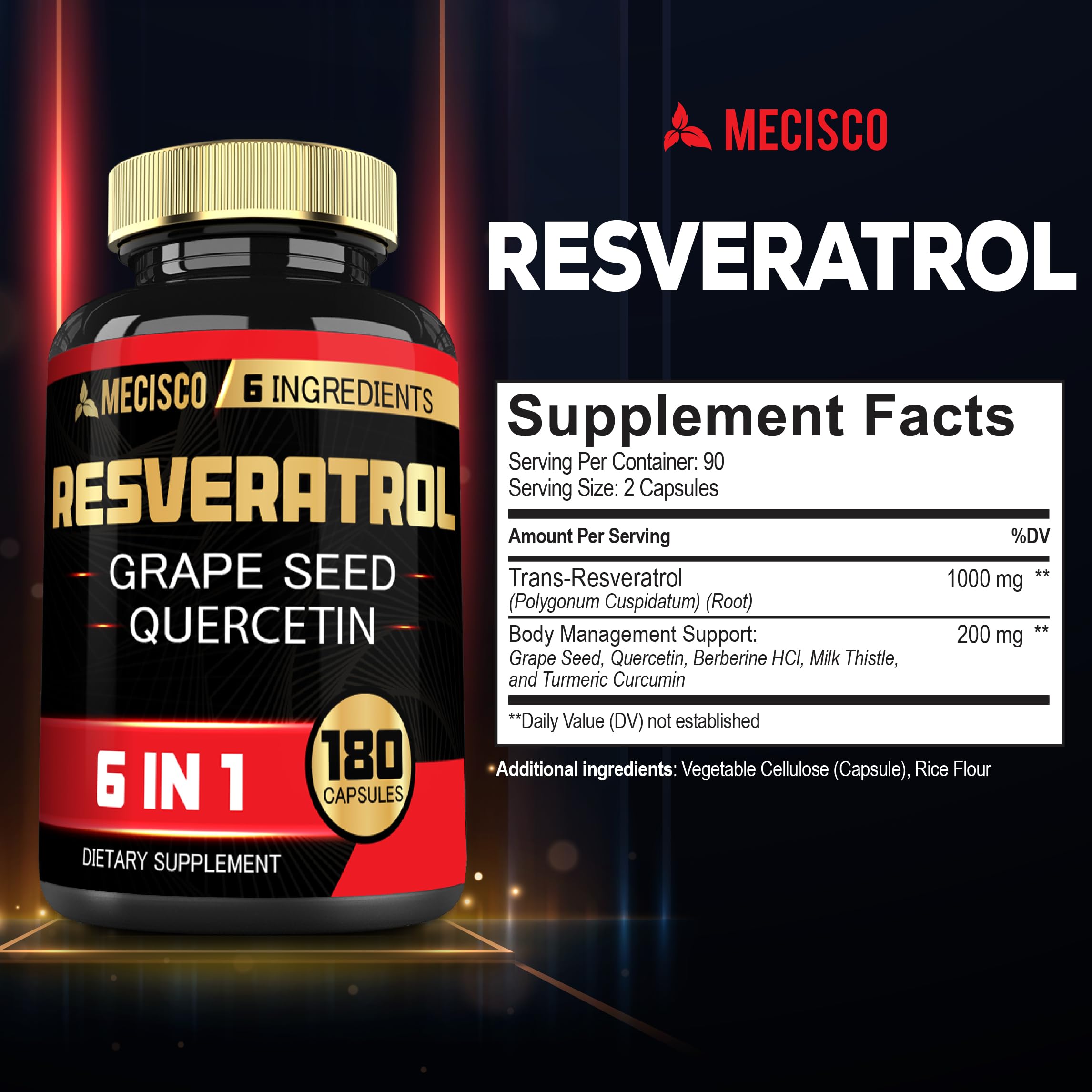 Close-up of label showing Trans-Resveratrol 1000mg