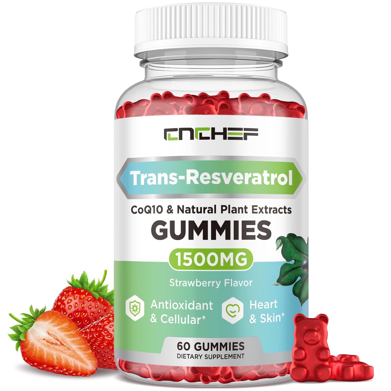 Trans-Resveratrol Gummies 1500mg Strawberry bottle