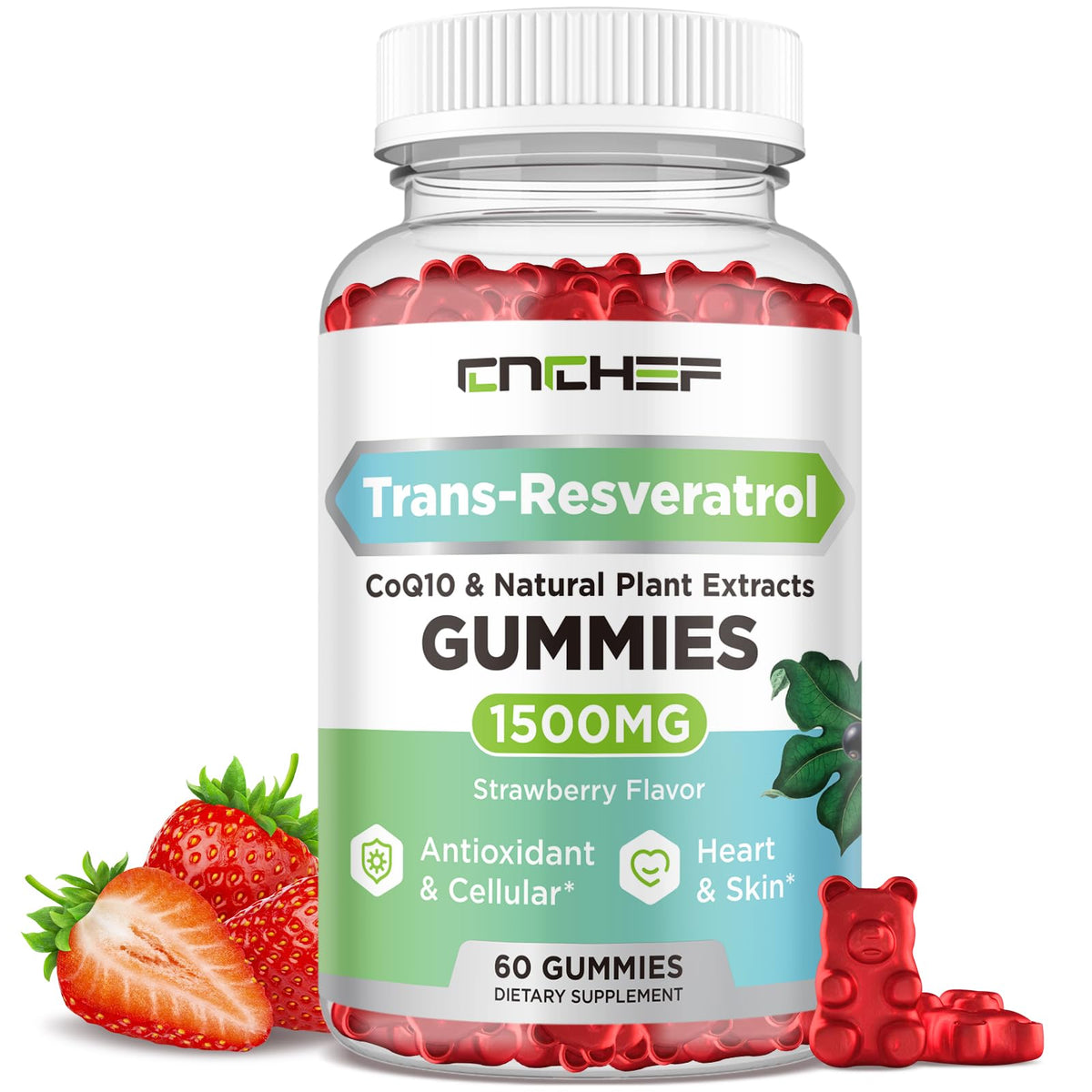 Trans-Resveratrol Gummies 1500mg Strawberry bottle