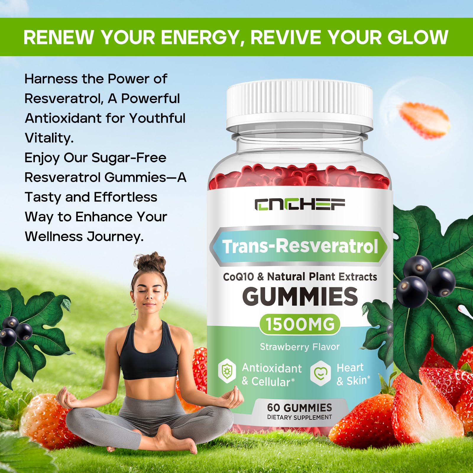 Close-up of strawberry-flavored resveratrol gummies