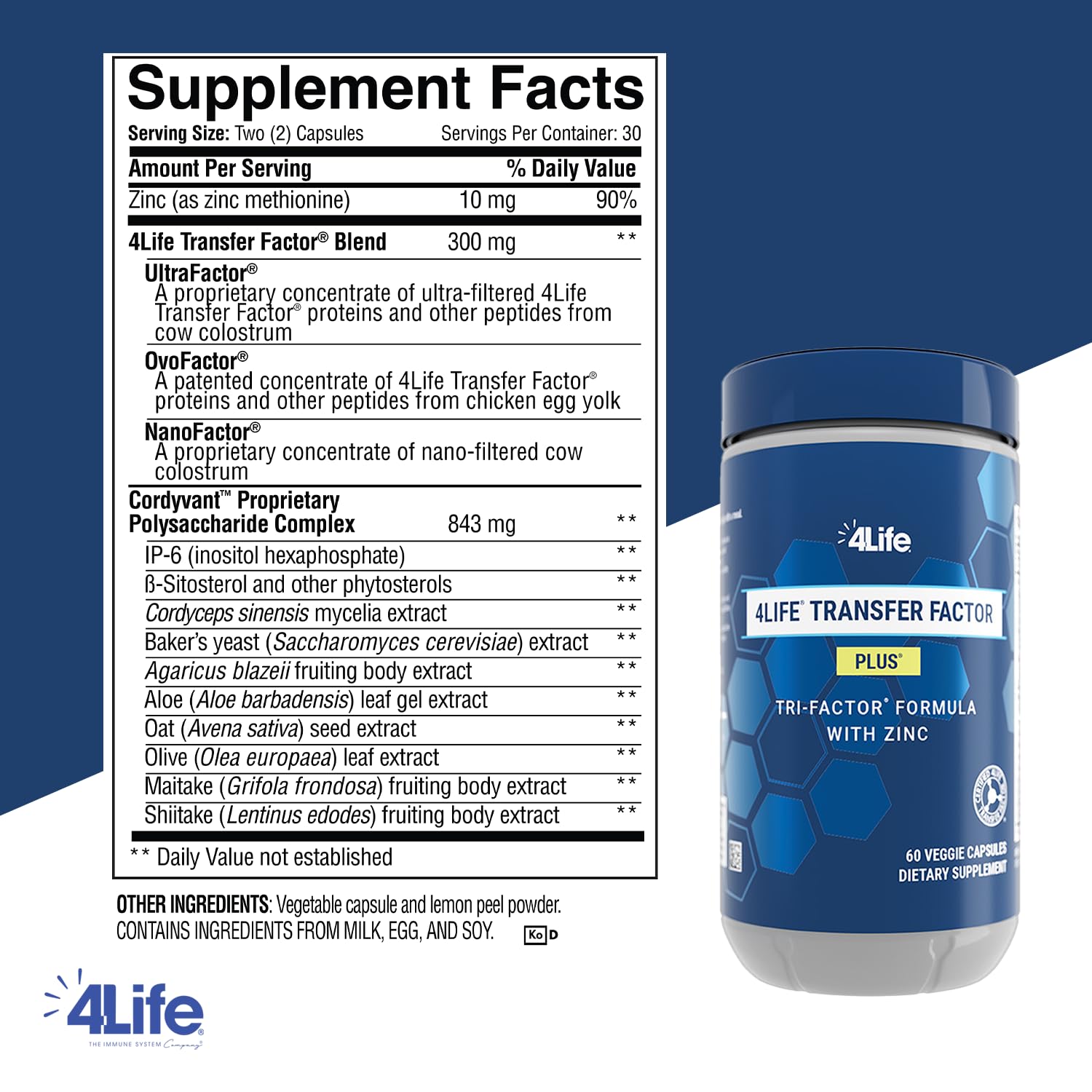 Product label: 4Life Transfer Factor Plus with Zinc and Mushroom Blend