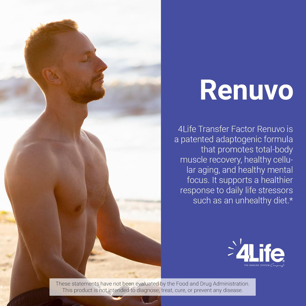 Spilled capsules of 4Life Renuvo next to bottle