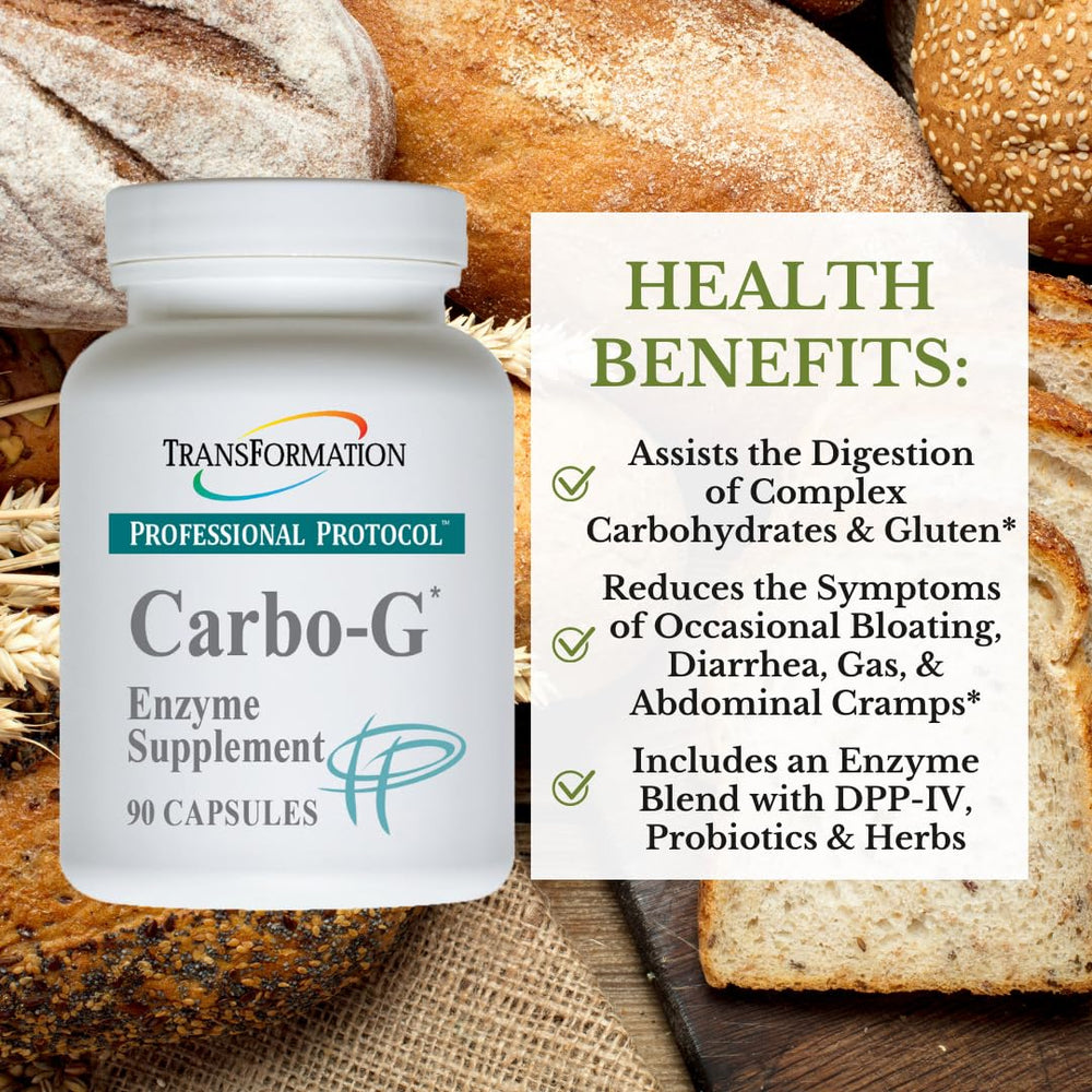 Close-up of Carbo-G ingredients including probiotics and herbs