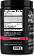 Back label view of TransformHQ Raspberry Lemonade BCAA bottle (28 servings)