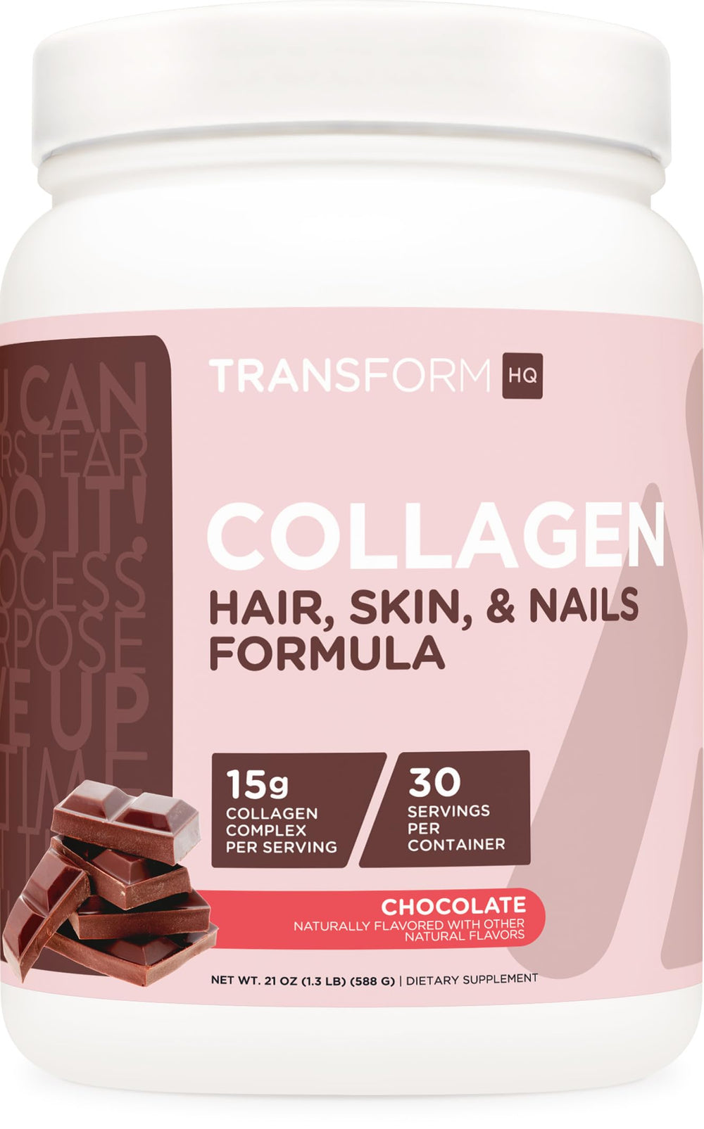 TransformHQ Beauty Collagen chocolate flavor container with 30 servings