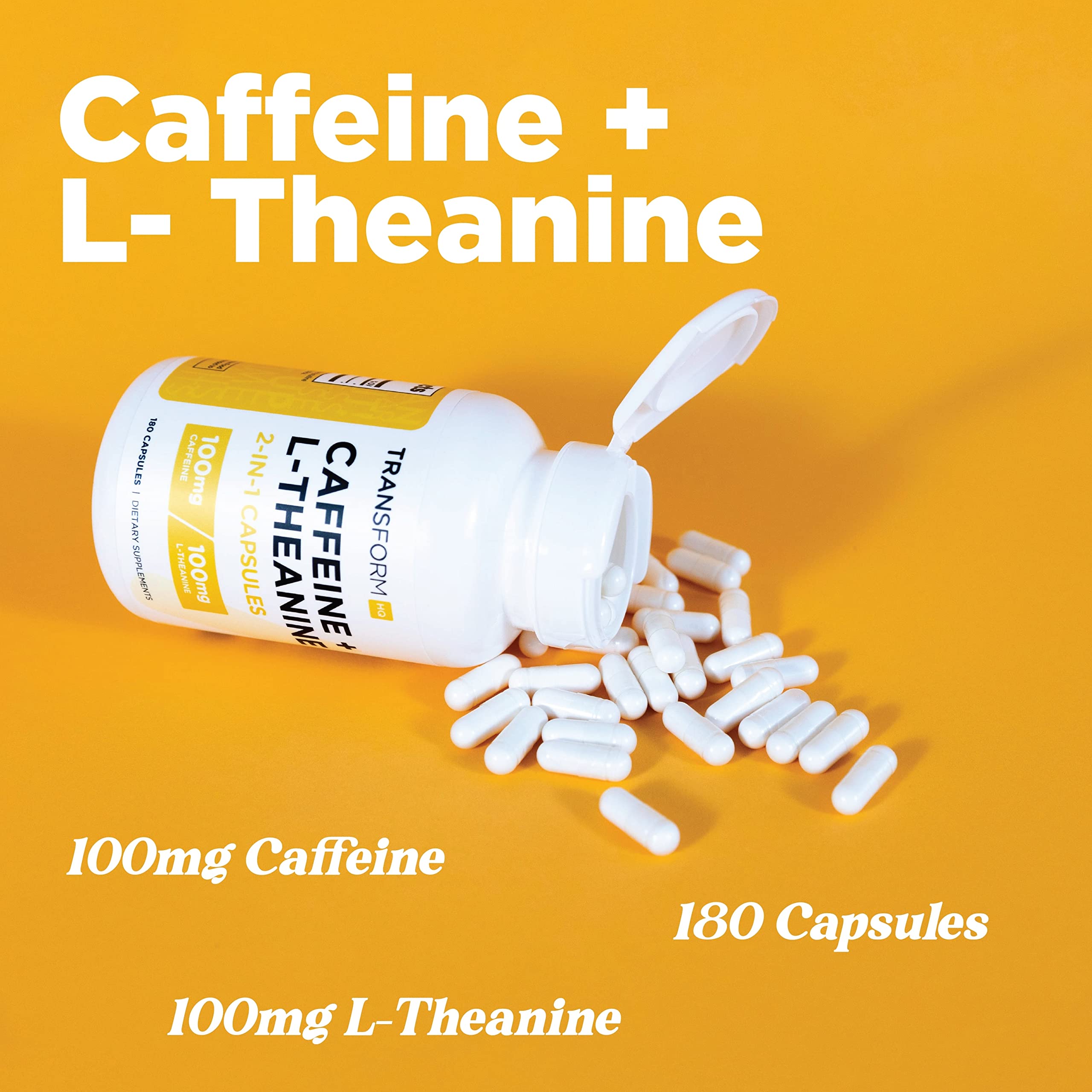 Supplement facts panel for TransformHQ Caffeine & L-Theanine