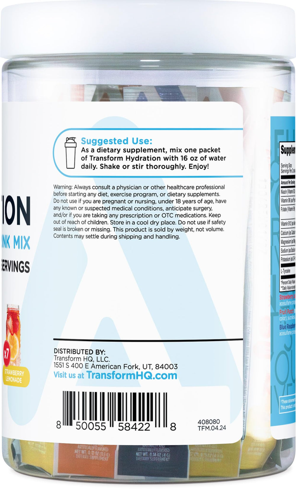 TransformHQ clean-ingredient label highlights simple formulation for smoother taste during workouts.
