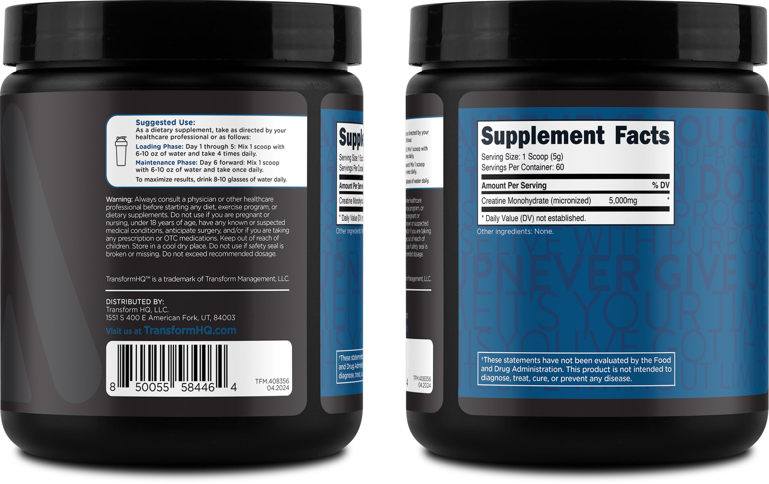 Back and side views of the TransformHQ canister packaging.