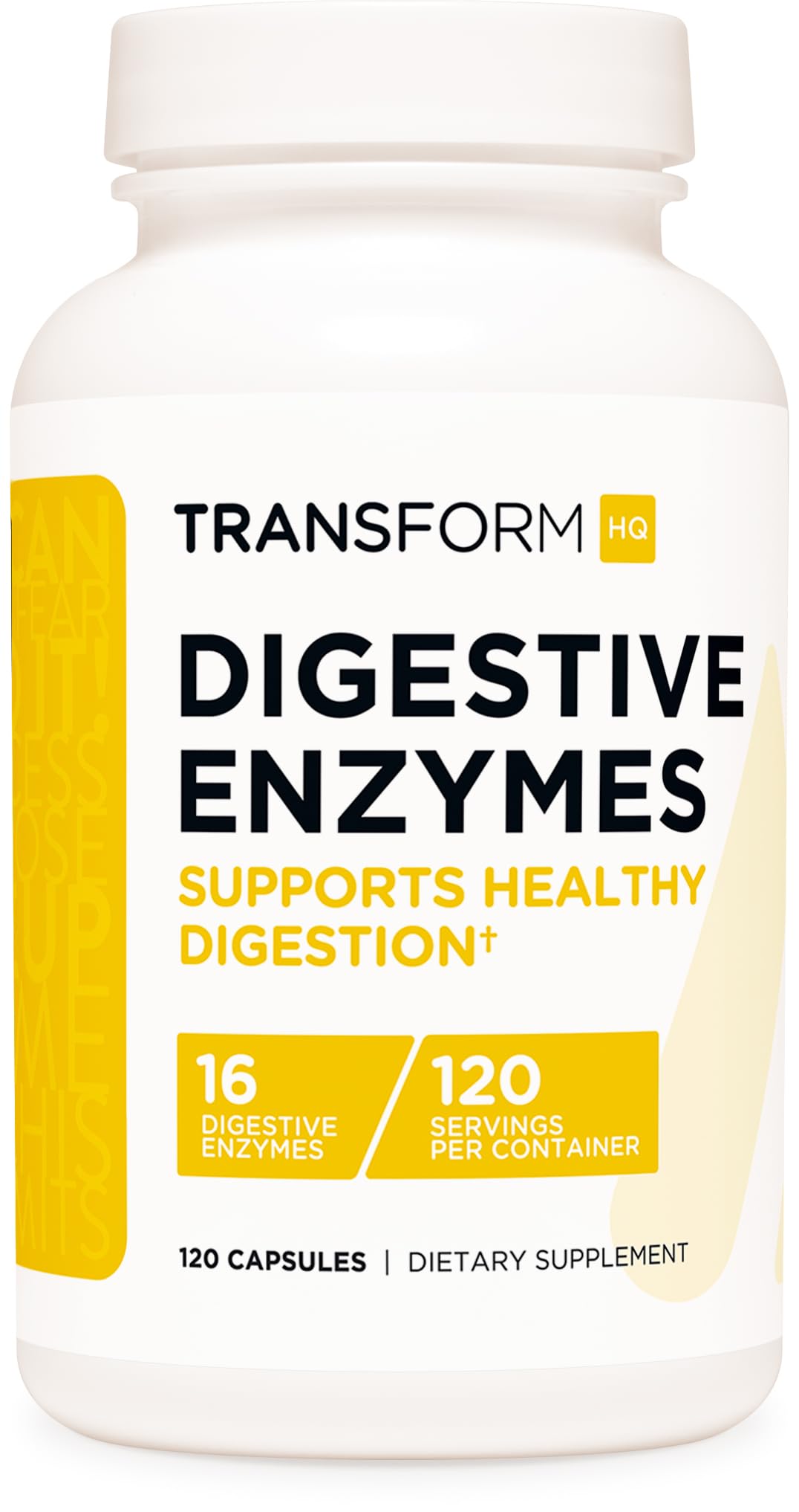 Front view of TransformHQ Digestive Enzymes bottle with 120 capsules