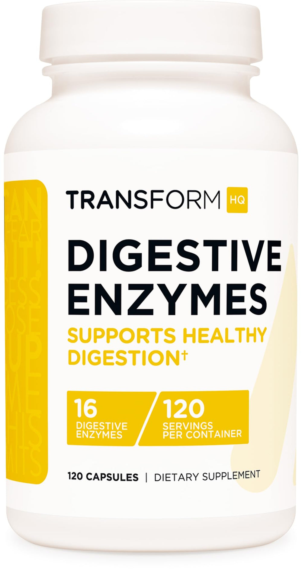 Front view of TransformHQ Digestive Enzymes bottle with 120 capsules