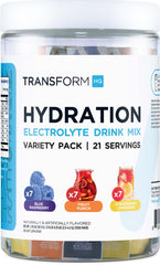 TransformHQ electrolyte packets variety pack on-the-go hydration option.