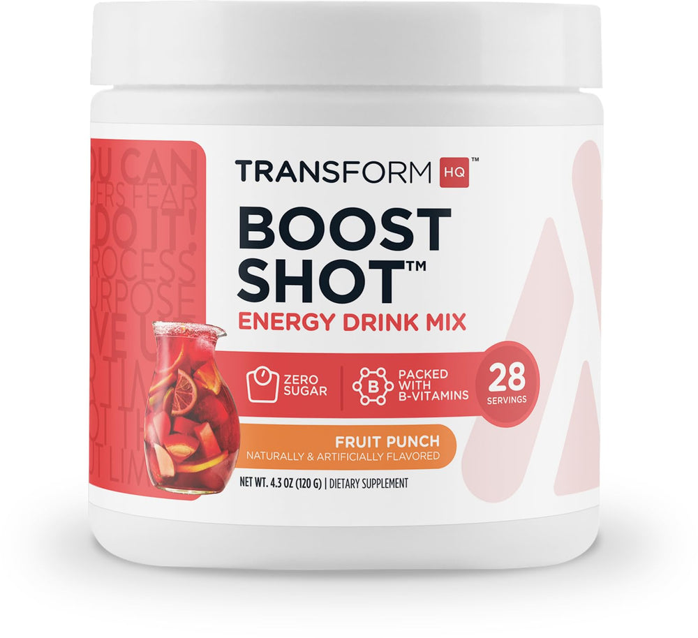 TransformHQ energy & focus powder tub front signals a sugar-free energy boost for busy days.