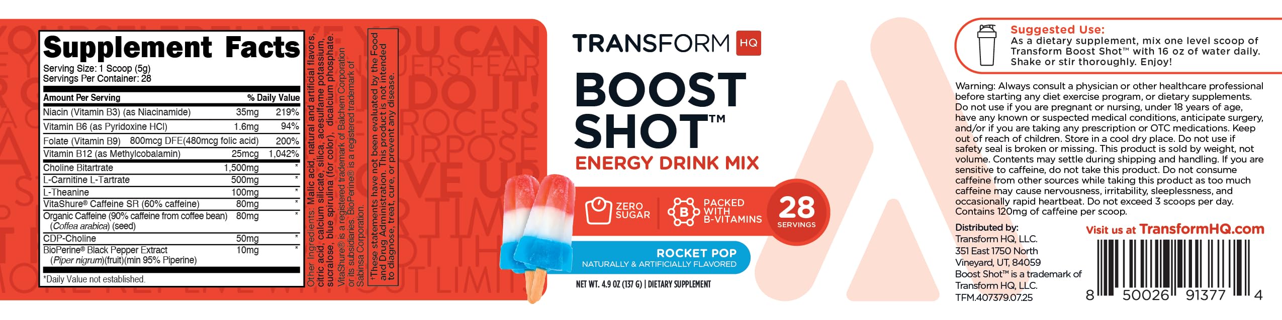TransformHQ Energy and Focus serving ready in cold water for quick use.