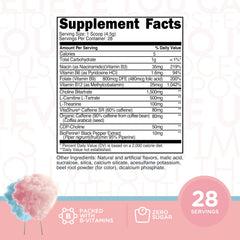 TransformHQ Energy & Focus Powder ingredient panel highlighting caffeine and vitamins