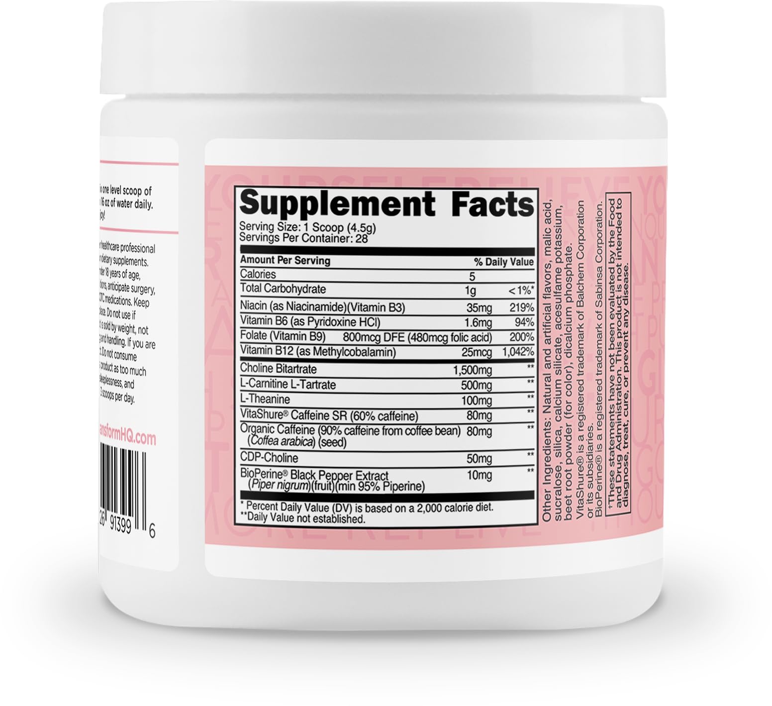 TransformHQ Energy & Focus Powder scoop with powder ready to measure