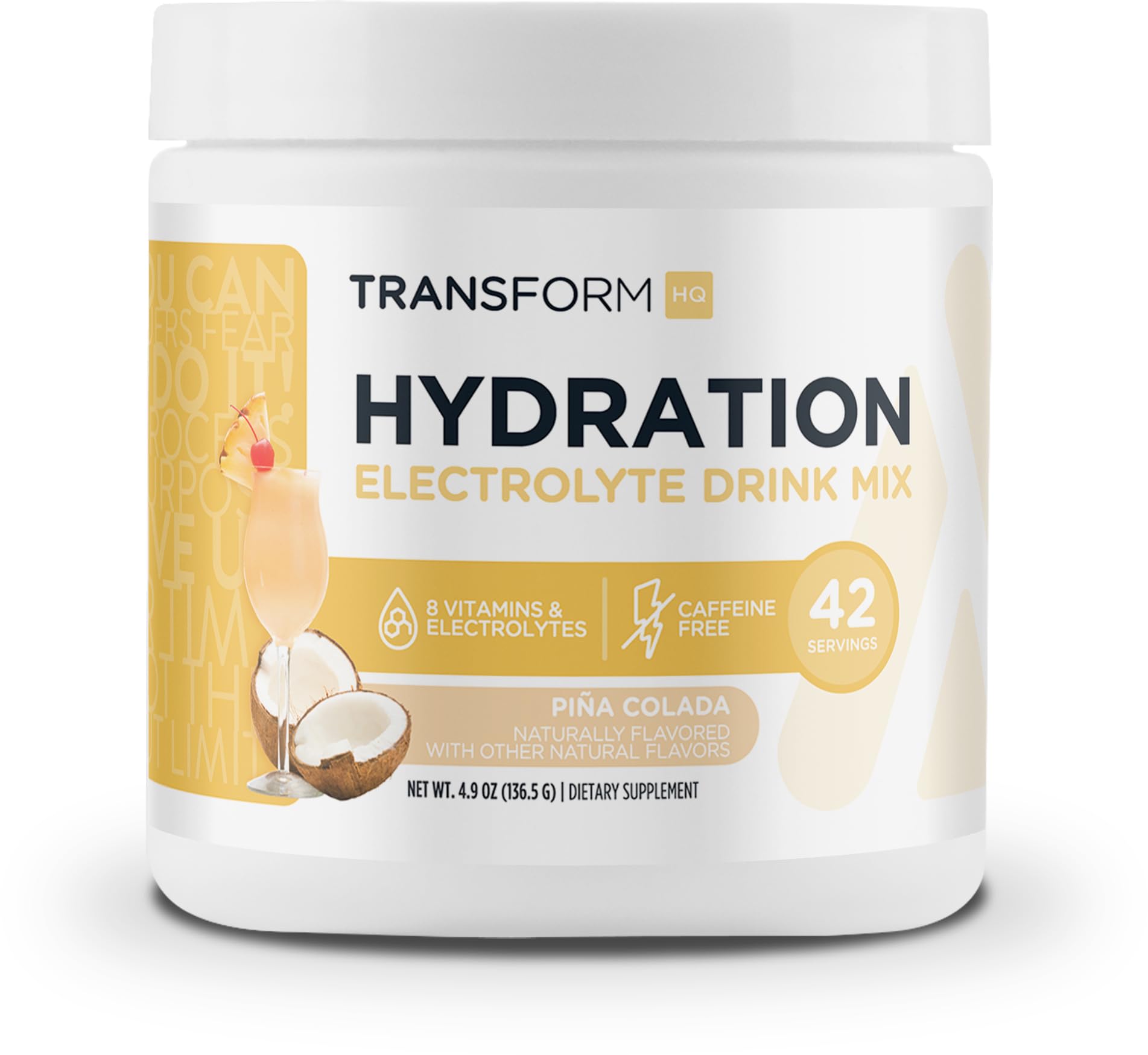 TransformHQ Hydration bottle with Pina Colada flavor for on-the-go hydration support.