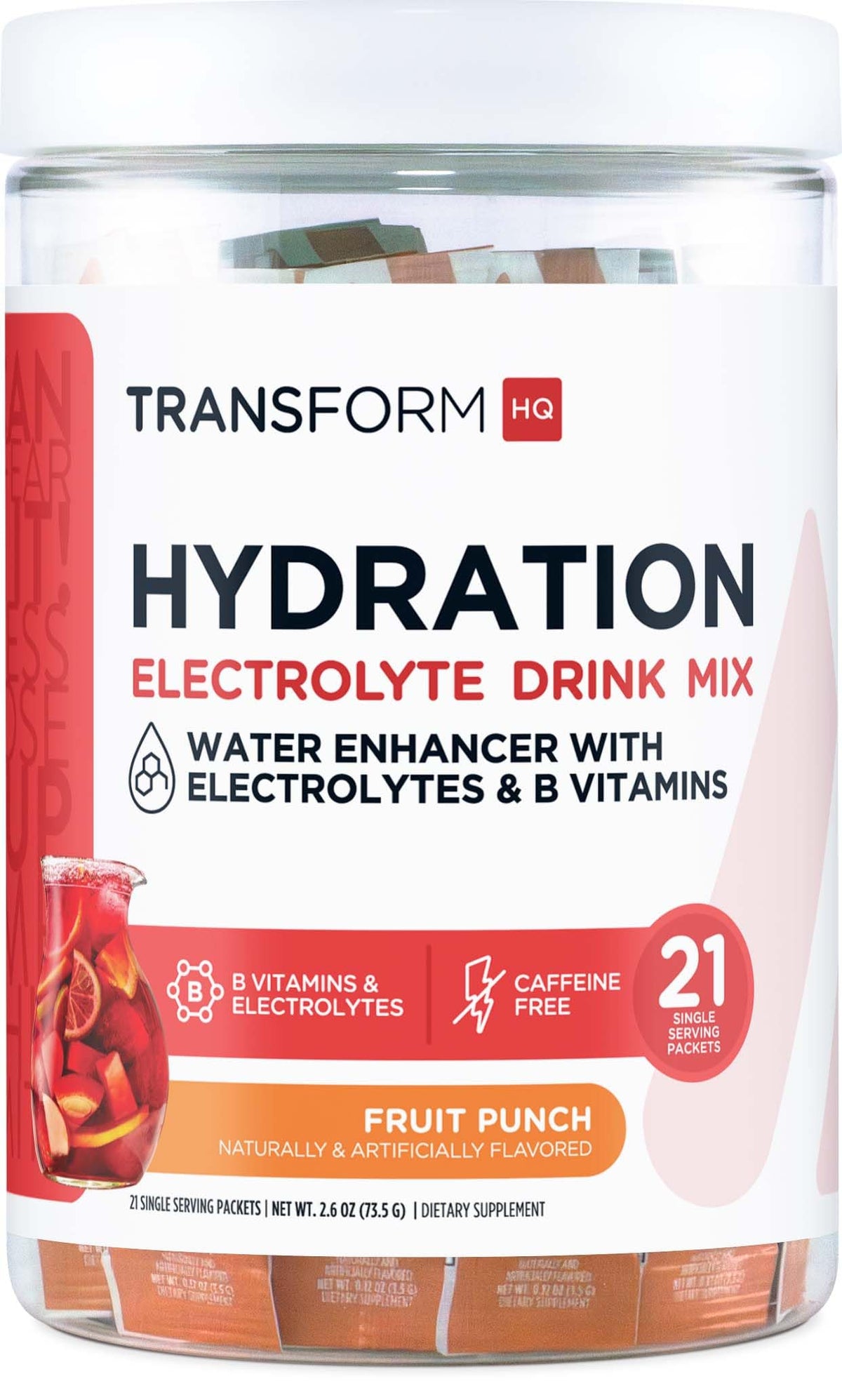 TransformHQ Hydration Drink Mix fruit punch packet ready for on-the-go hydration.