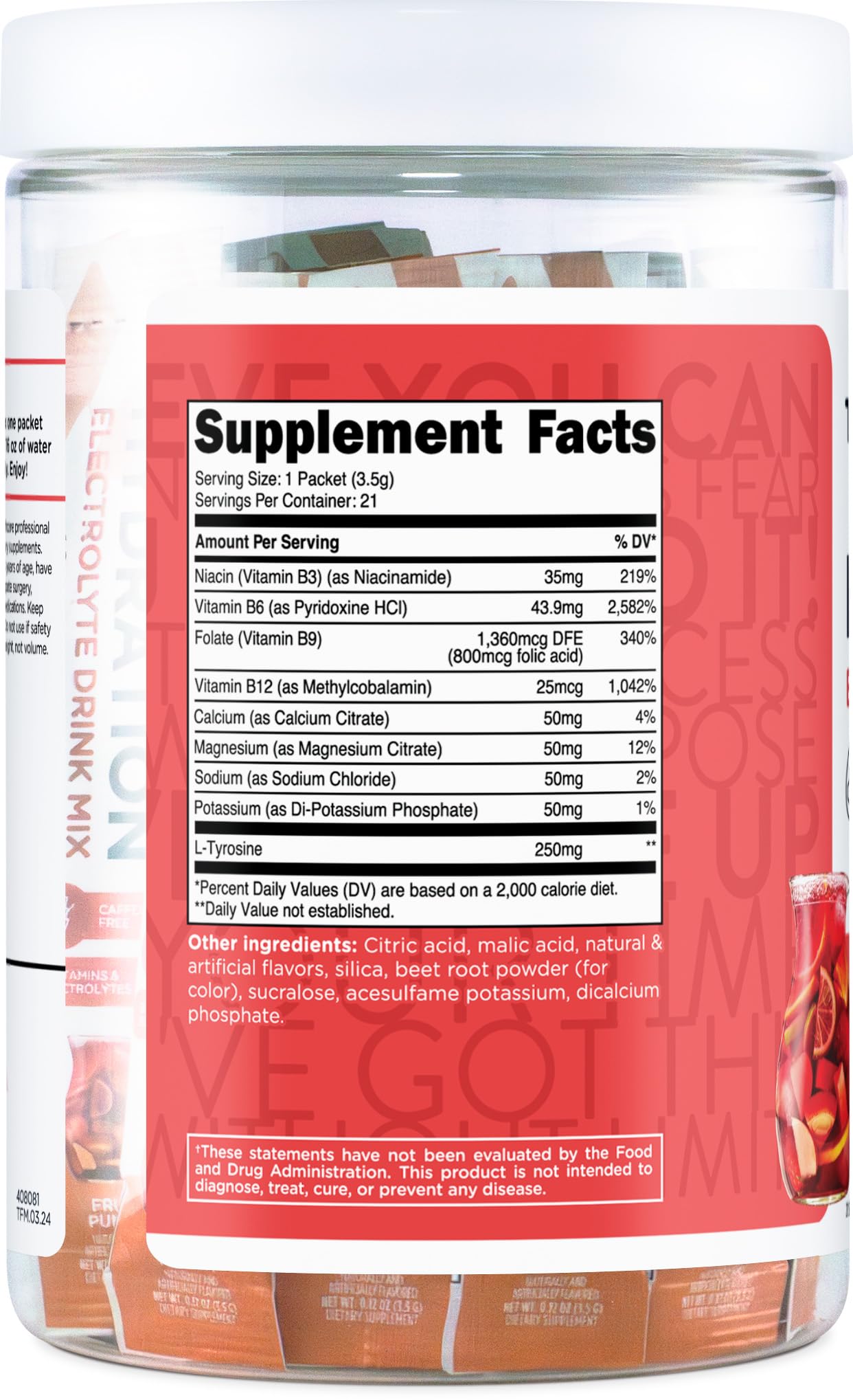 TransformHQ Hydration Drink Mix glass with fruit punch showcases refreshing taste and quick rehydration.