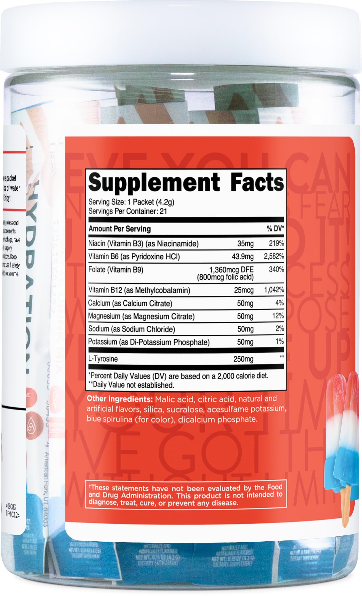 TransformHQ Hydration electrolyte and vitamins label highlights essential hydration support.